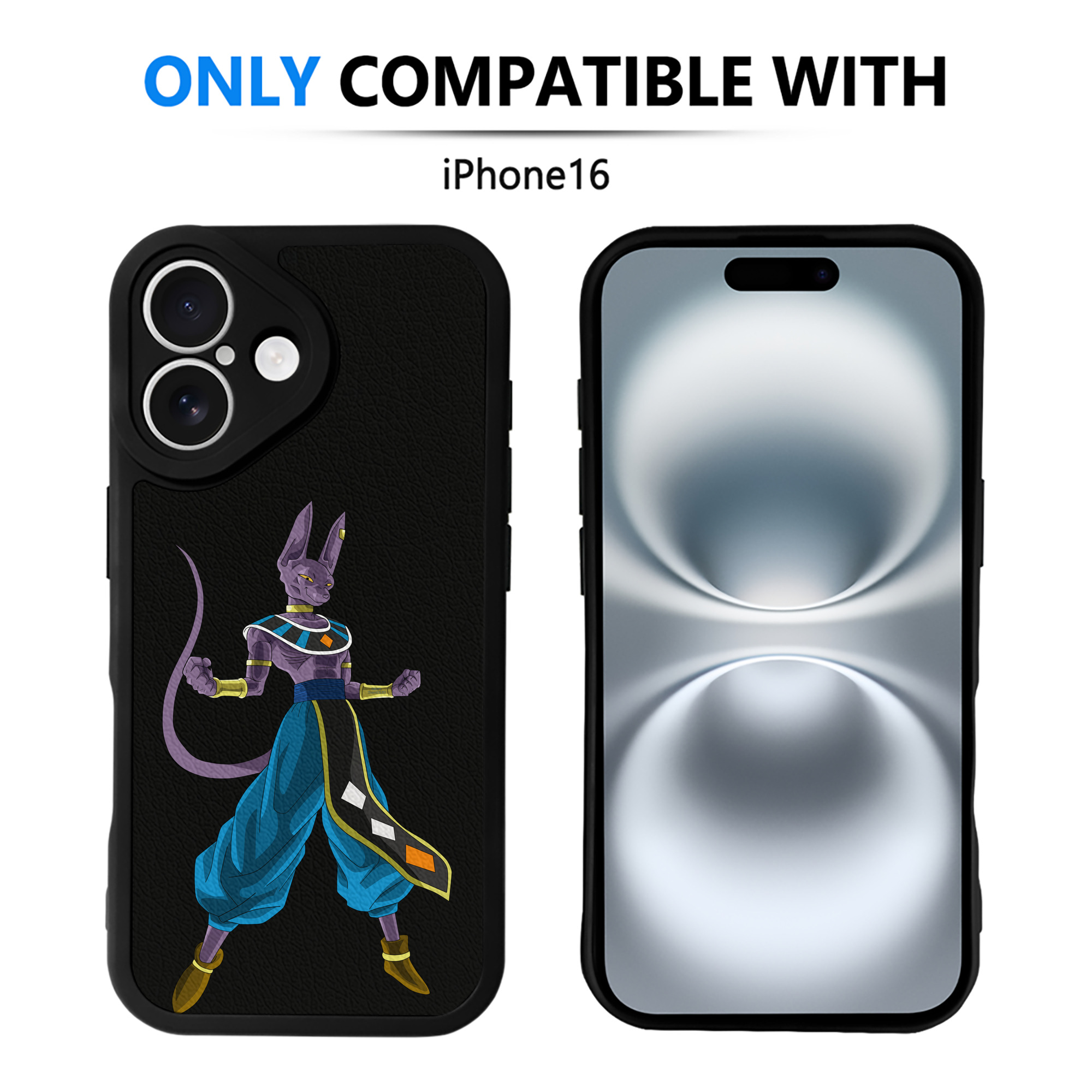 （画像用） ドラゴンボール ビルス 破壊神ビルス DRAGON BALL Beerus Birusu 【iPhone 16シリーズ対応】シリコンスマホケース（レザー調） 材質：シリコン